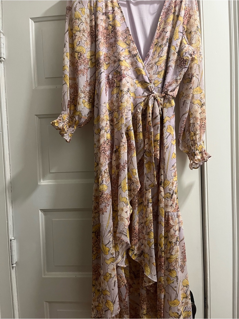LC Lauren Conrad Pale Pink and Yellow Floral Wrap High-Low Dress